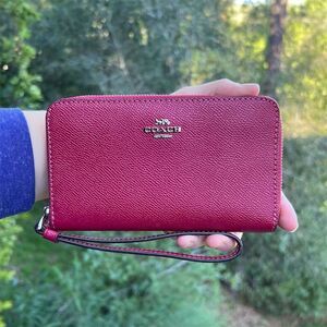 COACH Medium Wallet Red w Silver Hardware Wrist Strap Attached AUTHENTIC